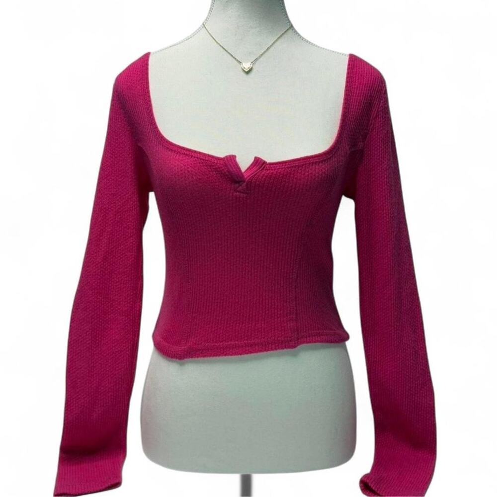 Pink Square Neck Out From Under Long Sleeve Basics Going Out Casual Top Size M